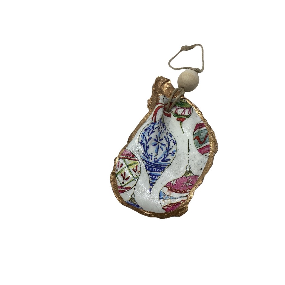 Handmade Decoupage On Oyster Shell Ornament  Holiday Beach Christmas
